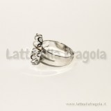 Base anello regolabile in rame toni argentati con base tonda 15mm