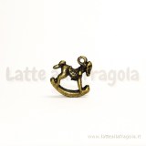 Charm 3D Cavallo a dondolo 3D  in metallo color bronzo 15x14mm