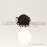 Base anello regolabile in rame toni argentati con base tonda 15mm