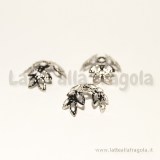 Coppia di coppette copriperla con foglie Silver Plated 14mm