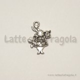 Charm bianconiglio double-face in metallo argento antico 20x15mm