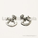 Charm 3D cavallo a dondolo in metallo zincato argento antico 17x14mm