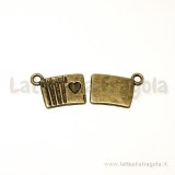 Charm carte da gioco scala reale in metallo zincato bronzo antico 15x10mm