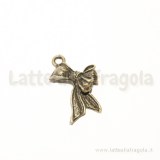 Charm fiocco pendente in metallo color bronzo 22x16mm