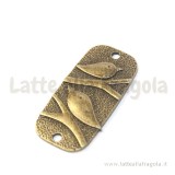 Connettore rettangolare con uccellini su ramo in metallo color bronzo 38x19mm