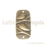 Connettore rettangolare con uccellini su ramo in metallo color bronzo 38x19mm