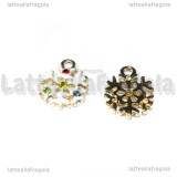 Charm Fiocco di Neve in metallo dorato smaltato con strass 16x12.5mm