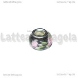 Perla in Lampwork con Rose sfondo nero foro largo 14x10mm
