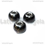 Perla in Vetro Nero e filamenti dorati foro largo 14x10mm