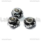 Perla in Lampwork Nero punti fosforescenti foro largo 13x10mm