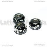 Perla in Lampwork Nero punti fosforescenti foro largo 13x10mm