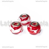 Perla in Lampwork Rosso ghirigori argento foro largo 15x10mm