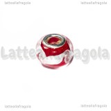 Perla in Lampwork Rosso ghirigori argento foro largo 15x10mm