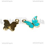 Charm Farfalla in metallo dorato smaltato Azzurro 14mm