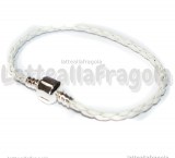 Bracciale similpelle bianco con chiusura in ottone silver plated 18cm