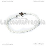 Bracciale similpelle bianco con chiusura in ottone silver plated 18cm