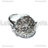 Base Anello apribile filigranata in rame argentato 22.5x8mm