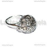 Base Anello apribile filigranata in rame argentato 22.5x8mm