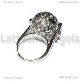 Base Anello apribile filigranata in rame argentato 22.5x8mm