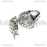 Base Anello apribile filigranata in rame argentato 22.5x8mm