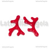 Ciondolo Rametto di Corallo 3D in metallo smaltato rosso 25x15mm