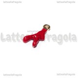 Charm Rametto di Corallo 3D in metallo dorato smaltato rosso 18x9mm