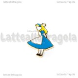 Ciondolo Alice in Wonderland in metallo smaltato dorato azzurro 32x19mm