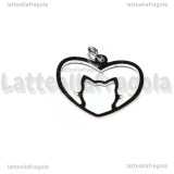 Ciondolo Cuore con Gatto in acciaio inox 21x20mm