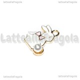 Charm Coniglio Fiocco Rosa con perla in metallo dorato smaltato 16.5x13.5mm