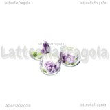 Perla in ceramica bianca con fiore viola 10mm