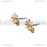 Orecchini Fiori in metallo gold plated smaltato rosa 13x9mm