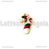 Charm Candycane con strass in metallo dorato smaltato 22x11mm