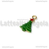 Charm Albero di Natale in metallo dorato smaltato 21x12mm