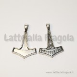 Ciondolo Martello di Thor Mjolnir in metallo argento antico 37x25mm