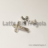 Connettore Croce in metallo Silver Plated con strass 19x13mm