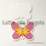 Ciondolo farfalla in legno dipinto in rosa 46x40mm