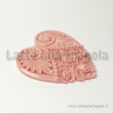 Ciondolo Cuore 50x45mm in resina rosa antico decorazioni in rilievo