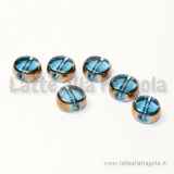 10 Perle in vetro da 8mm colore azzurro e oro anticato