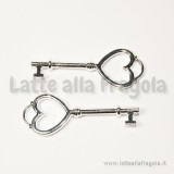 Ciondolo double-face chiave cuore in metallo Silver Plated 56x21mm