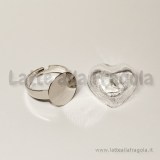 Set Cuore in vetro 21x22mm e base anello 15mm toni argentati
