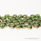 10 Perle in vetro 5x3mm colore verde e oro anticato