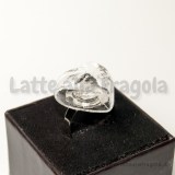 Set Cuore in vetro 21x22mm e base anello 15mm toni argentati
