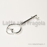 Ciondolo double-face chiave cuore in metallo Silver Plated 56x21mm