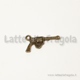 Charm double-face pistola in metallo color bronzo 24x12mm