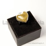 Set Cuore in vetro 21x22mm e base anello 15mm toni argentati