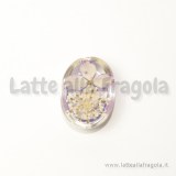 Cabochon in resina con veri fiori disidratati viola/bianco 25x18mm