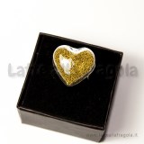 Set Cuore in vetro 21x22mm e base anello 15mm toni argentati