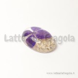 Cabochon in resina con veri fiori disidratati viola/bianco 25x18mm
