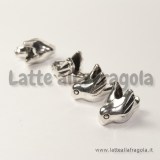 Uccellino foro largo in metallo argento antico 16x11mm