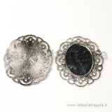 Base per Cammeo in metallo Silver Plated 40x35mm per cammei 25x19mm